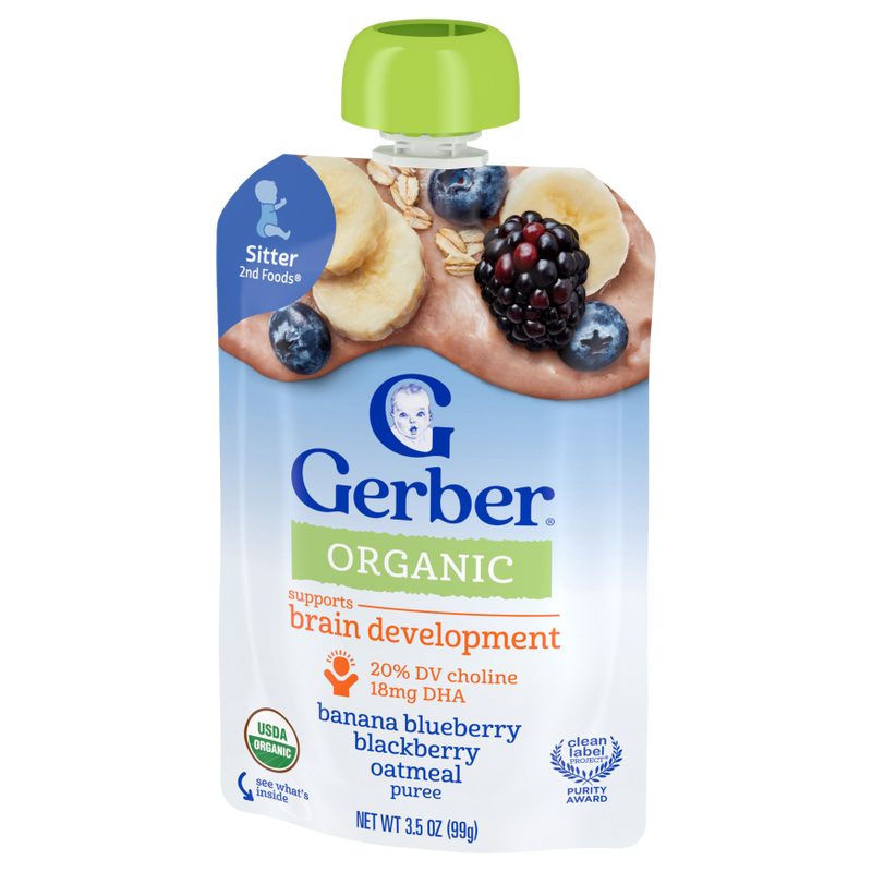 GERBER®有機果蓉 - 香蕉•藍莓•黑莓•燕麥 (1箱) (新舊包裝隨機發送)