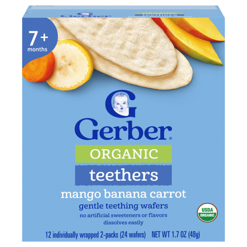 GERBER®有機純米磨牙米餅 (香蕉胡蘿蔔芒果味) (2片 x 12包) (新舊包裝隨機發送)