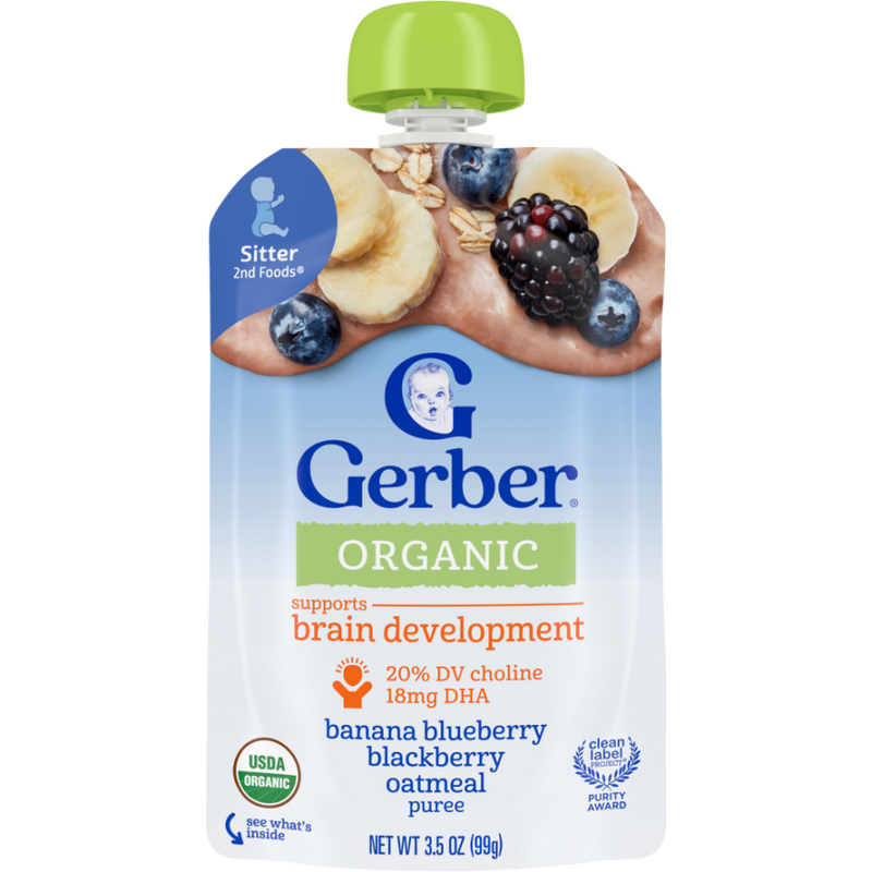GERBER®有機果蓉 - 香蕉•藍莓•黑莓•燕麥 (1箱) (新舊包裝隨機發送)