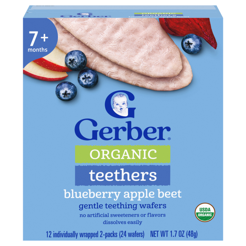 GERBER®有機純米磨牙米餅 (藍莓蘋果紅菜頭味) (2片 x 12包) (新舊包裝隨機發送)